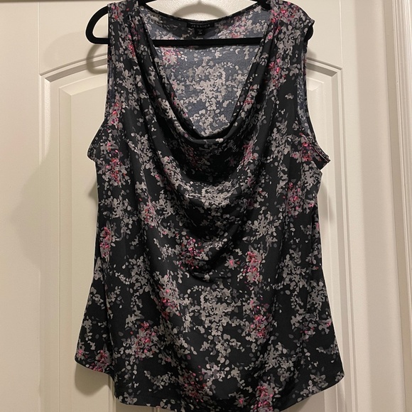 sleeveless cowl neck top grey with florals - Picture 1 of 1